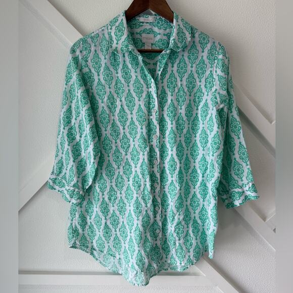 Chico’s Effortless Linen Batik Sina Shirt Size 1 Medium - Picture 2 of 11